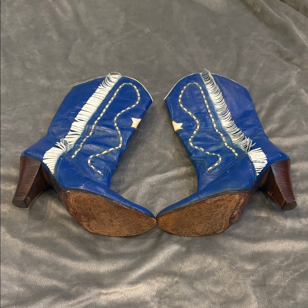 Blue Fringe Western Ankle Boots - Women's Fashion Boots